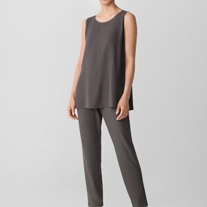 Eileen Fisher Silk Georgette Crepe Ballet Neck Long Tank